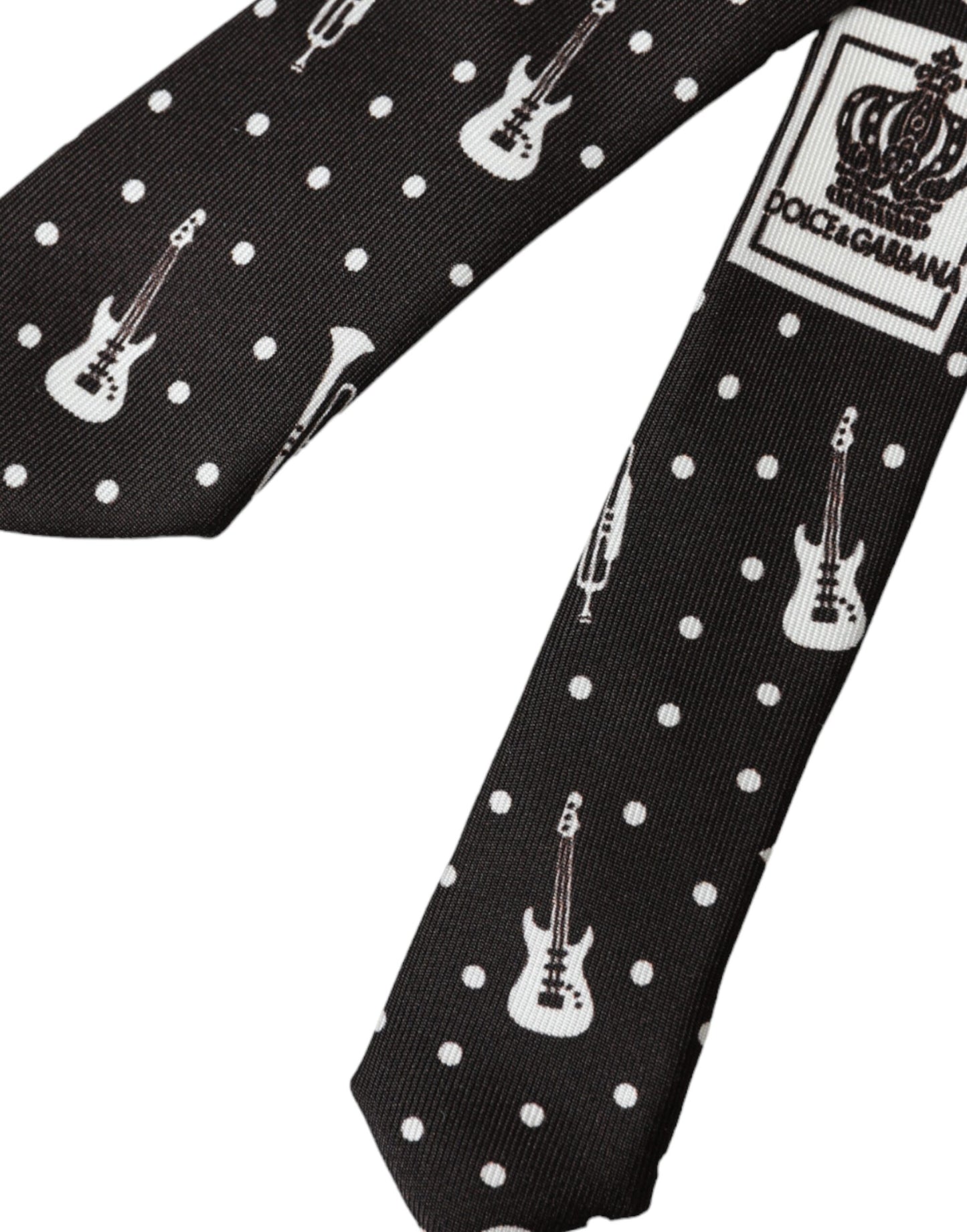 Corbata ajustable de seda con estampado de guitarra negra