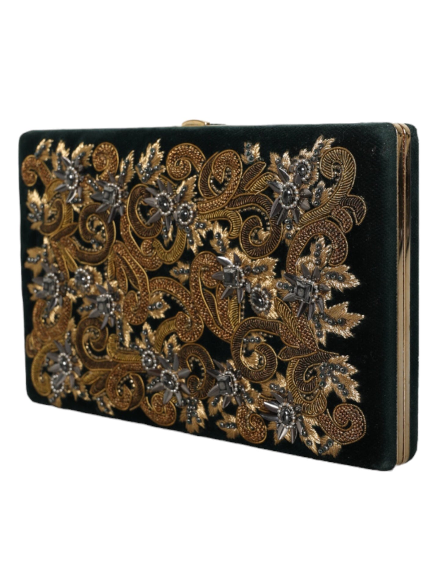 Pochette de soirée en velours noir avec cadre doré