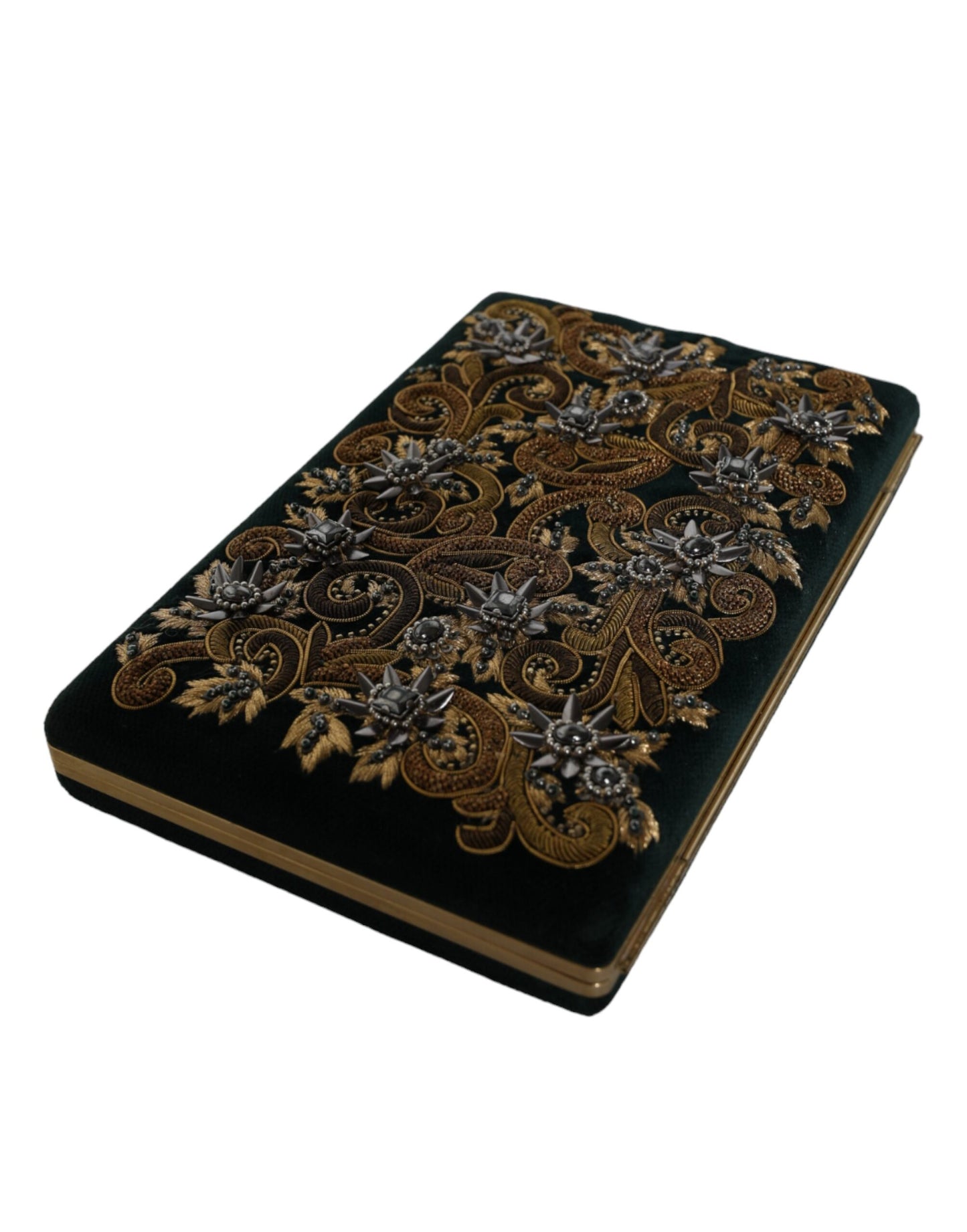 Pochette de soirée en velours noir avec cadre doré
