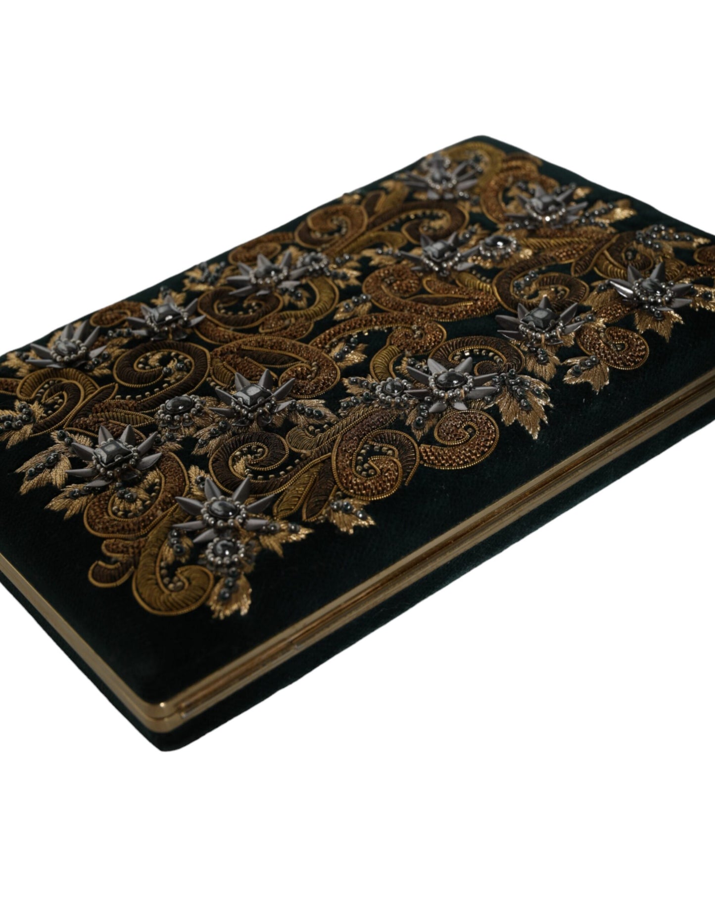 Pochette de soirée en velours noir avec cadre doré