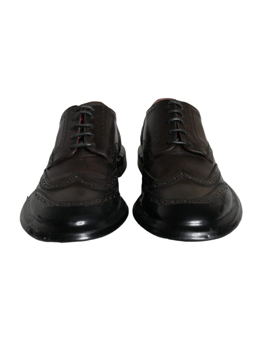 Zapatos formales Oxford de cuero negro con punta de ala para hombre