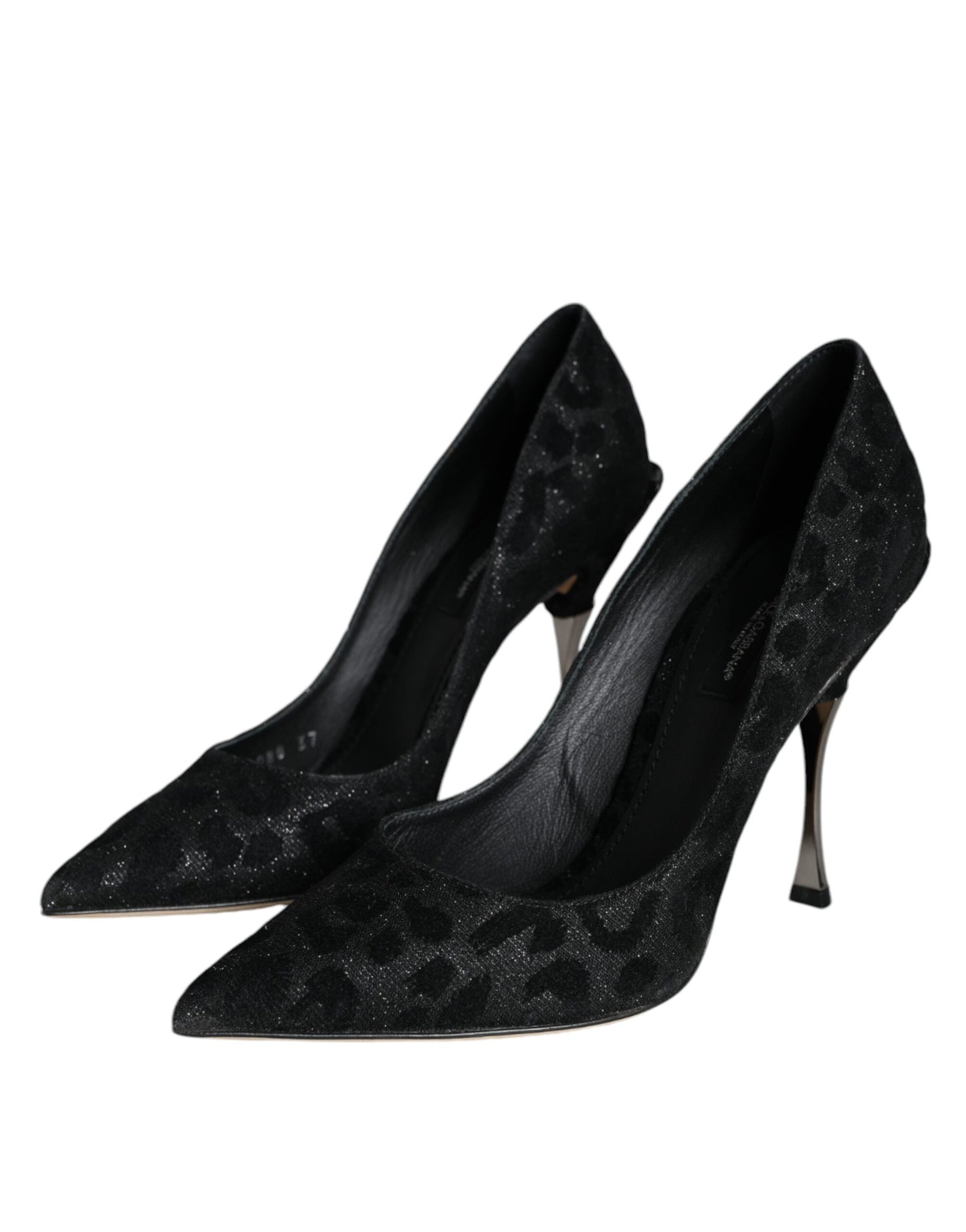 Zapatos de tacón alto de lúrex con estampado de leopardo negro