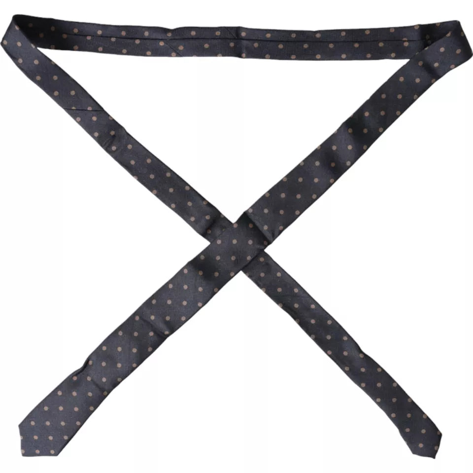 Cravate ajustable en soie fantaisie à pois noirs pour homme