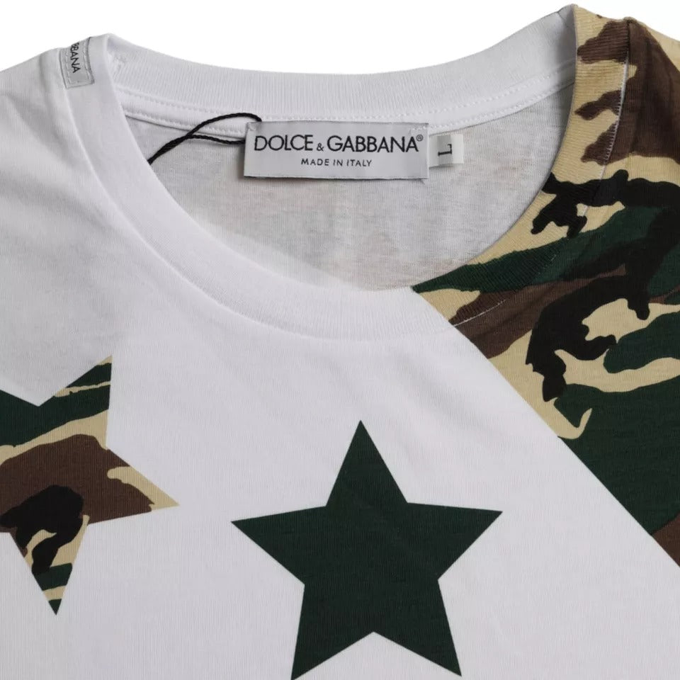 T-shirt ras du cou camouflage blanc étoiles pour homme