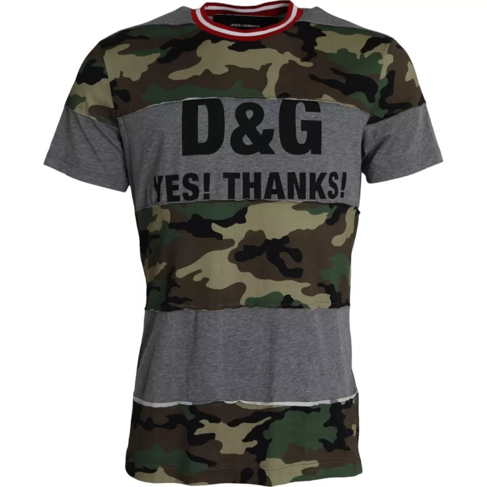 T-shirt col rond camouflage multicolore en coton pour homme