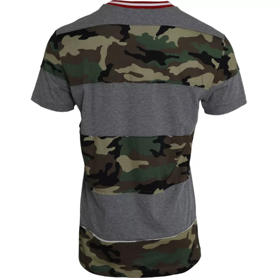T-shirt col rond camouflage multicolore en coton pour homme