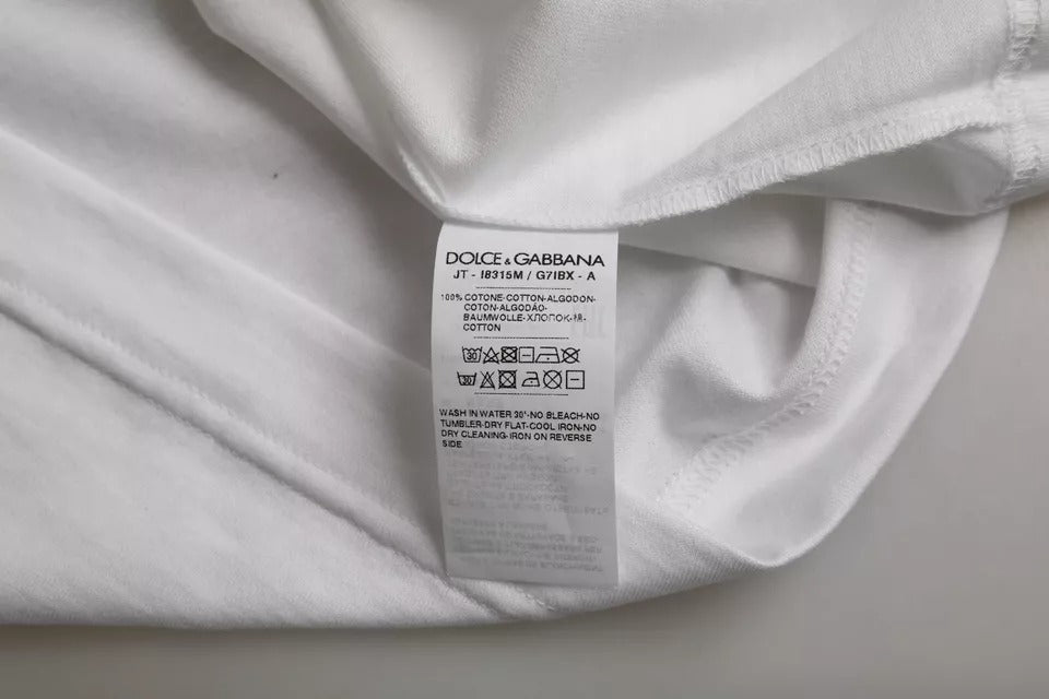 T-shirt blanc en coton à col rond et manches courtes