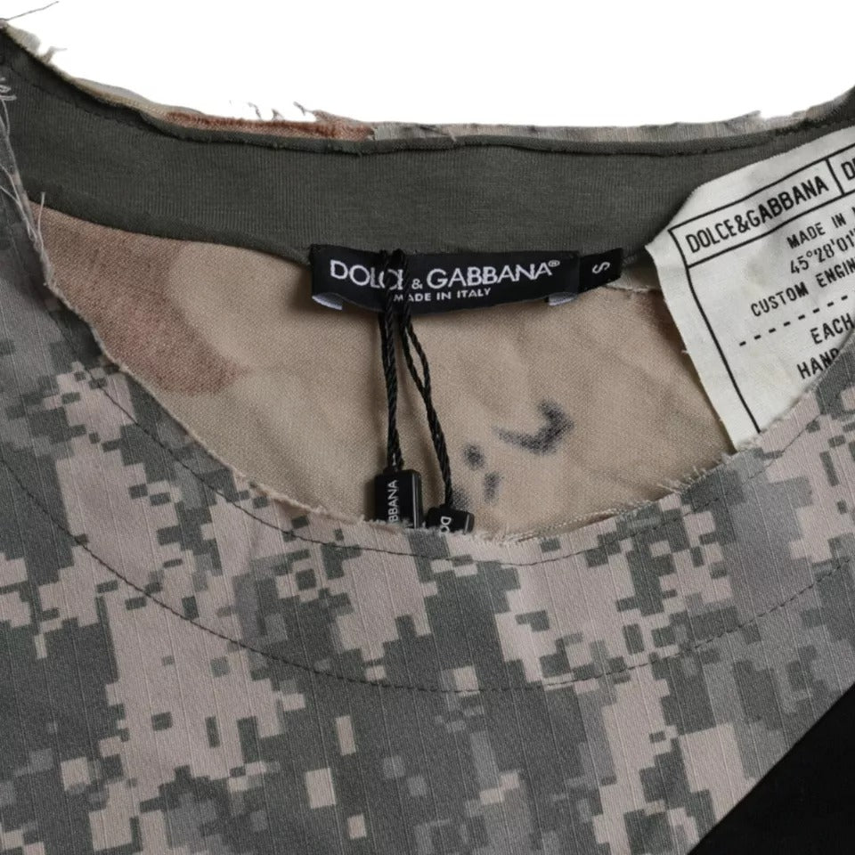 T-shirt col rond camouflage multicolore en coton pour homme