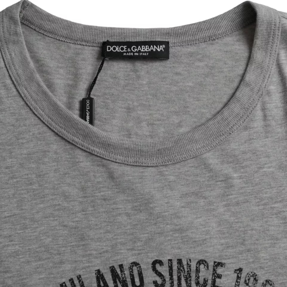 T-shirt col rond en coton à imprimé graphique gris