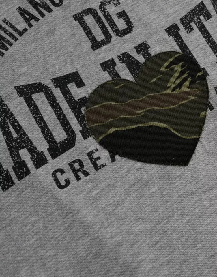 T-shirt col rond en coton à imprimé graphique gris
