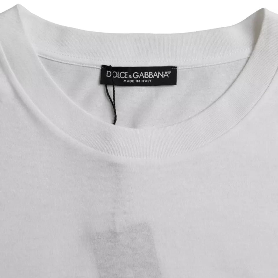 T-shirt blanc à manches courtes et col rond en coton