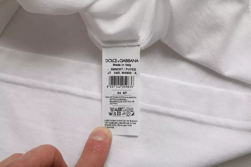 T-shirt blanc à manches courtes et col rond en coton