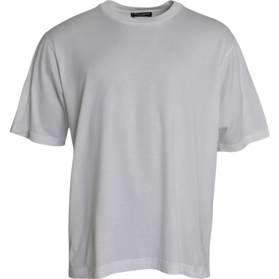 T-shirt blanc à manches courtes et col rond en coton
