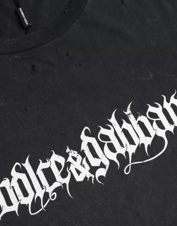 T-shirt noir à manches courtes en coton imprimé graphique