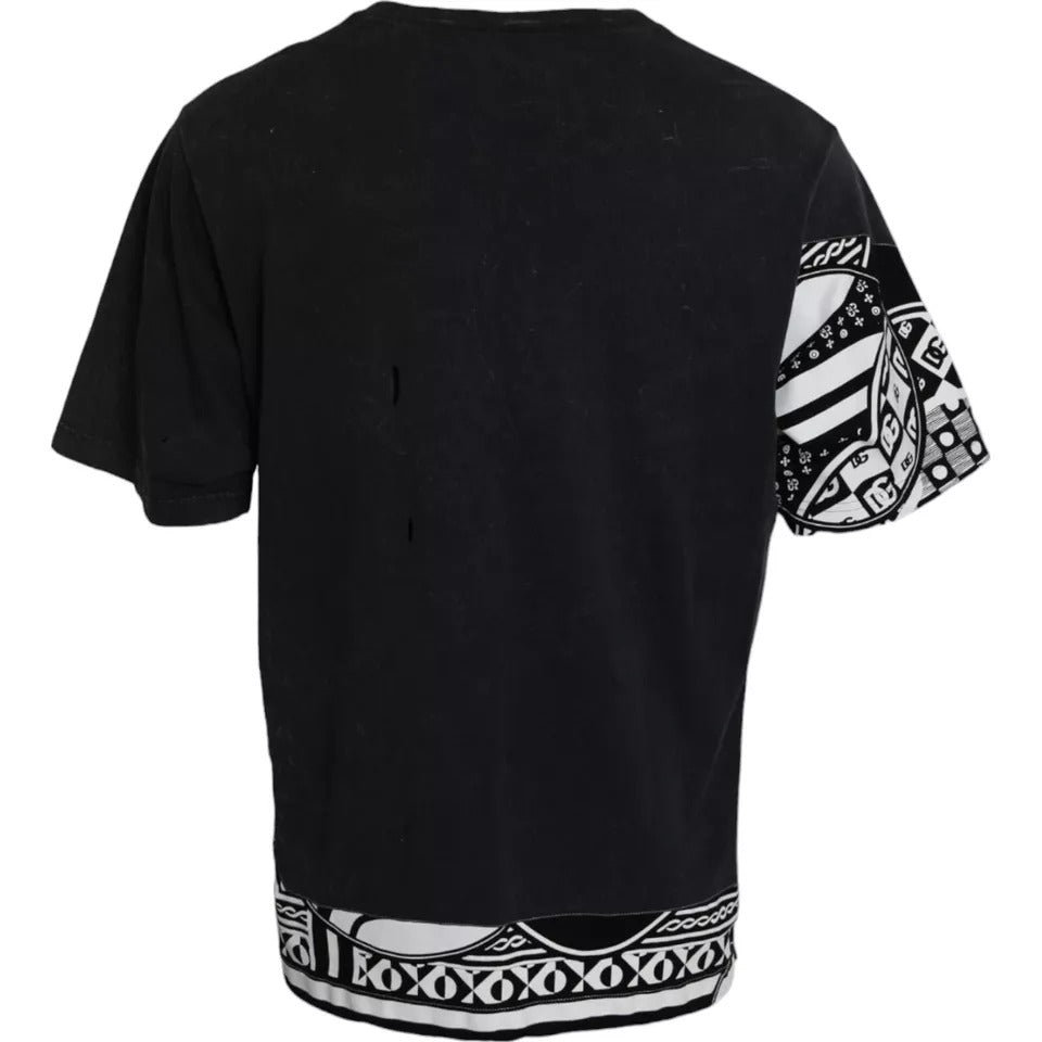 T-shirt noir à manches courtes en coton imprimé graphique