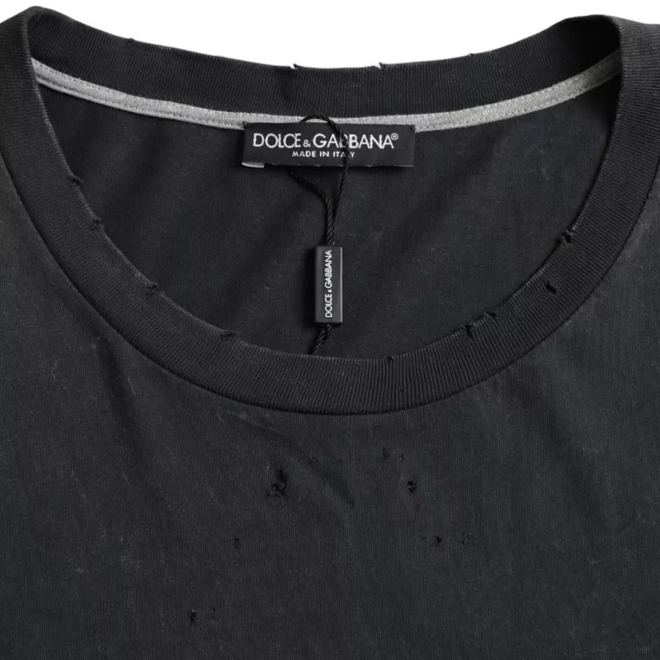 T-shirt noir à manches courtes en coton imprimé graphique