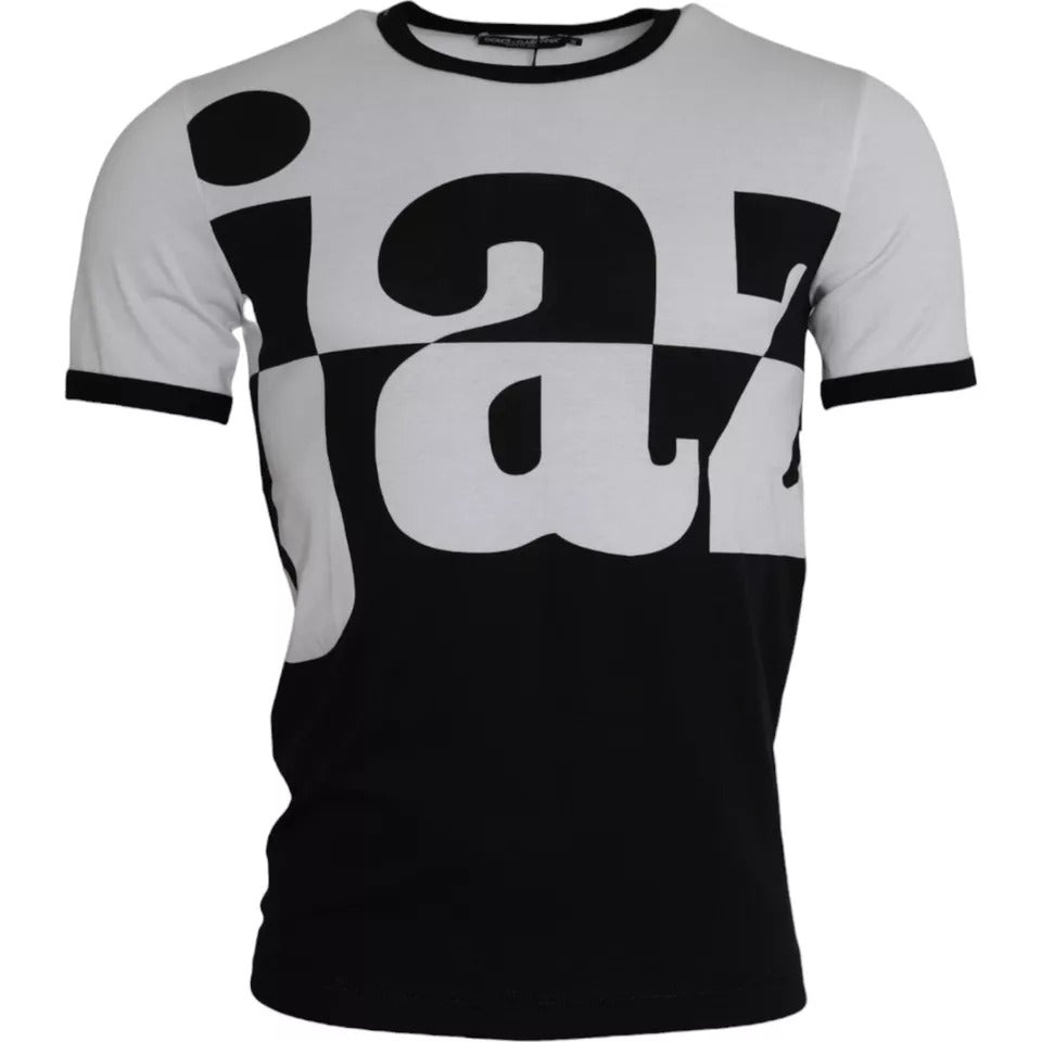 T-shirt à manches courtes en coton imprimé jazz noir et blanc