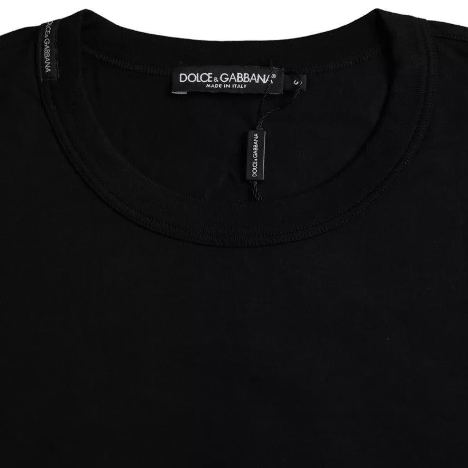 T-shirt ras du cou en coton noir avec logo en relief