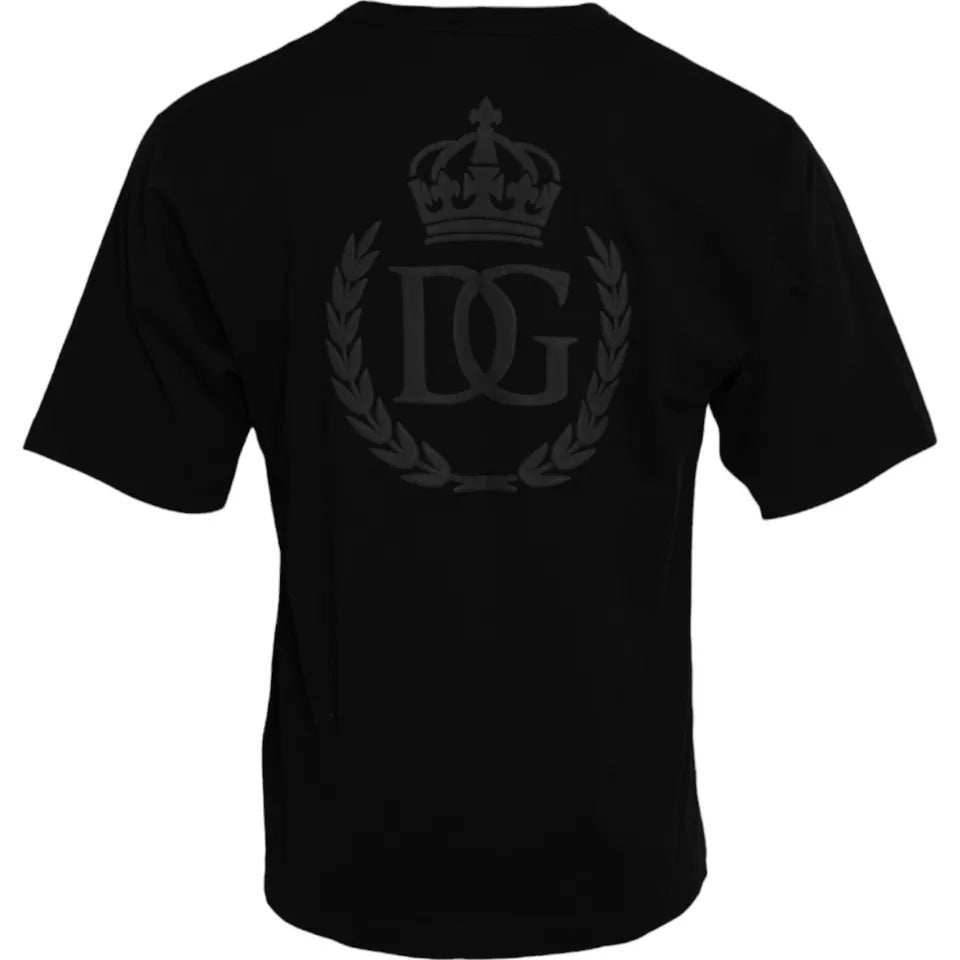 T-shirt ras du cou en coton noir avec logo en relief