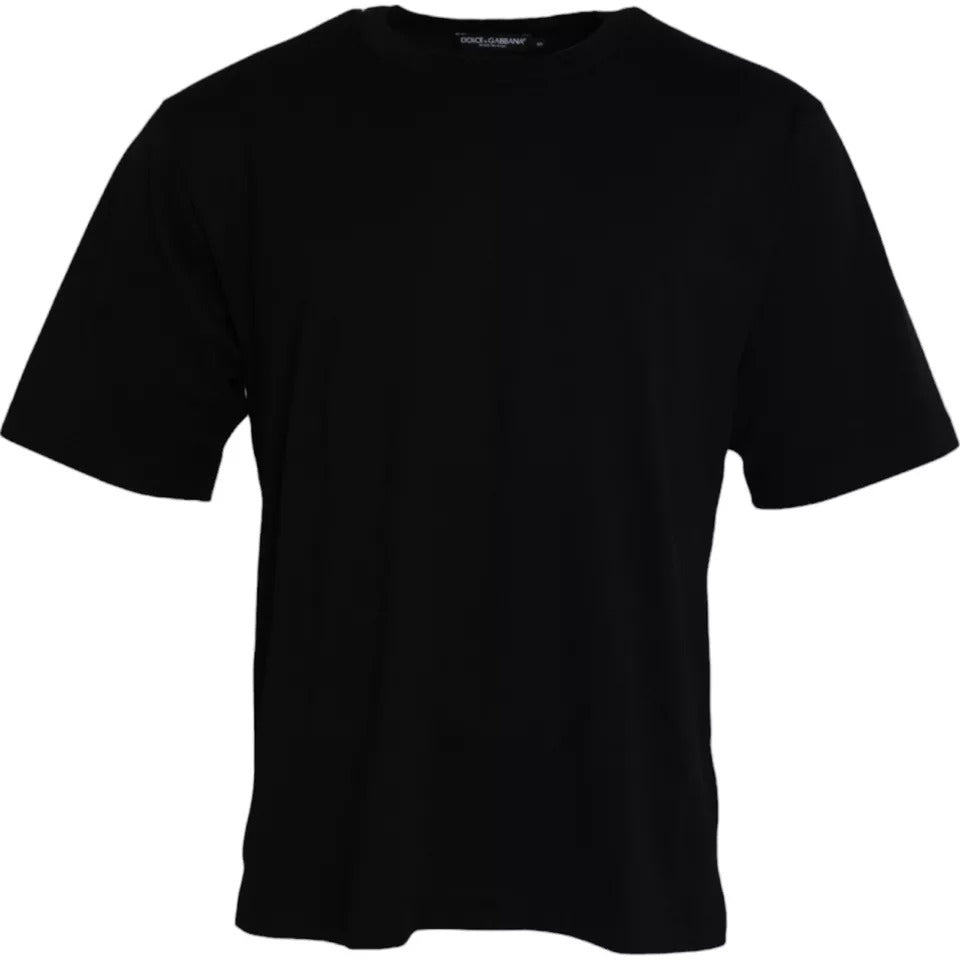 T-shirt ras du cou en coton noir avec logo en relief