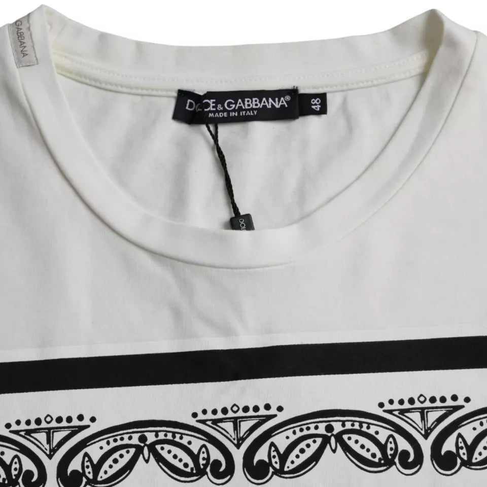 T-shirt homme blanc à manches courtes en coton imprimé bandana