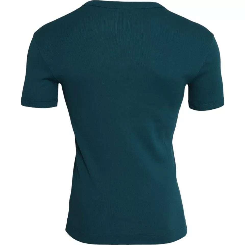 T-shirt à manches courtes et col rond en coton bleu vert