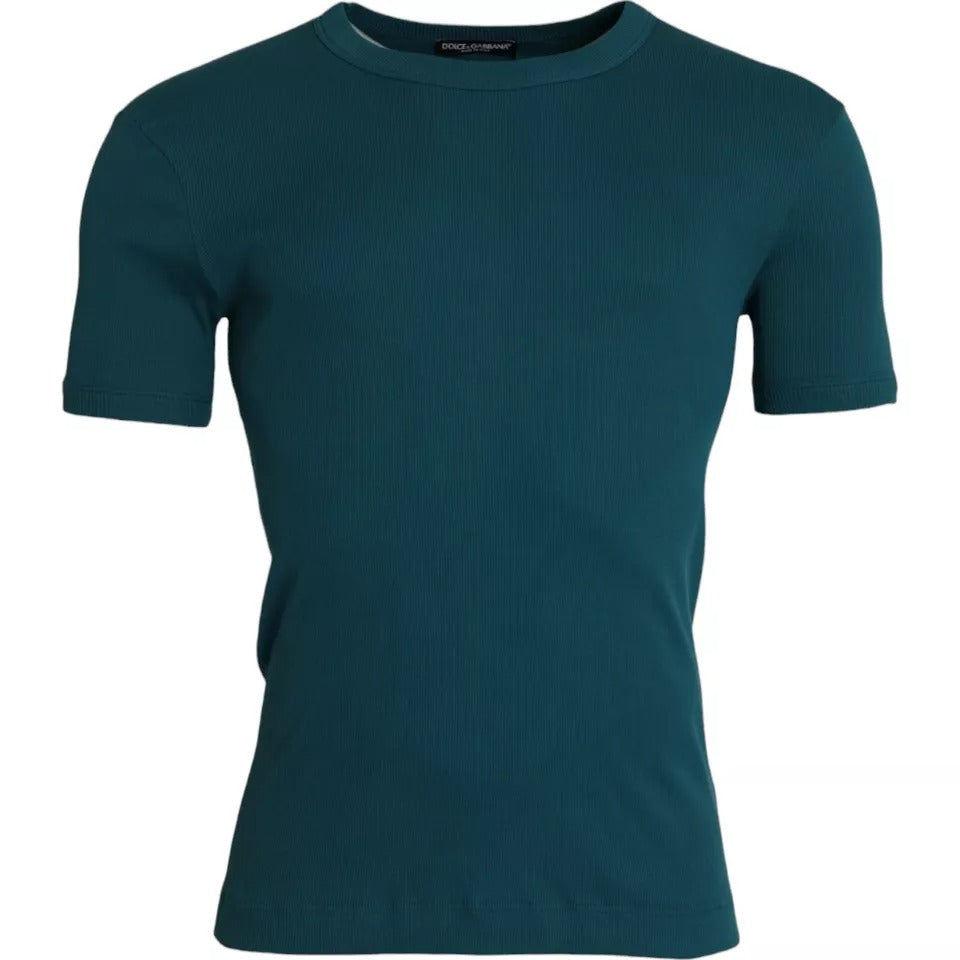 T-shirt à manches courtes et col rond en coton bleu vert
