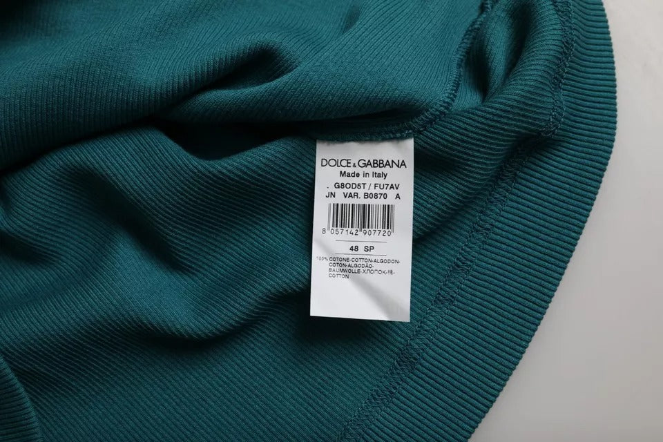 T-shirt à manches courtes et col rond en coton bleu vert