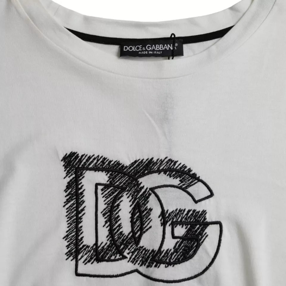 T-shirt blanc à manches courtes et col rond avec logo