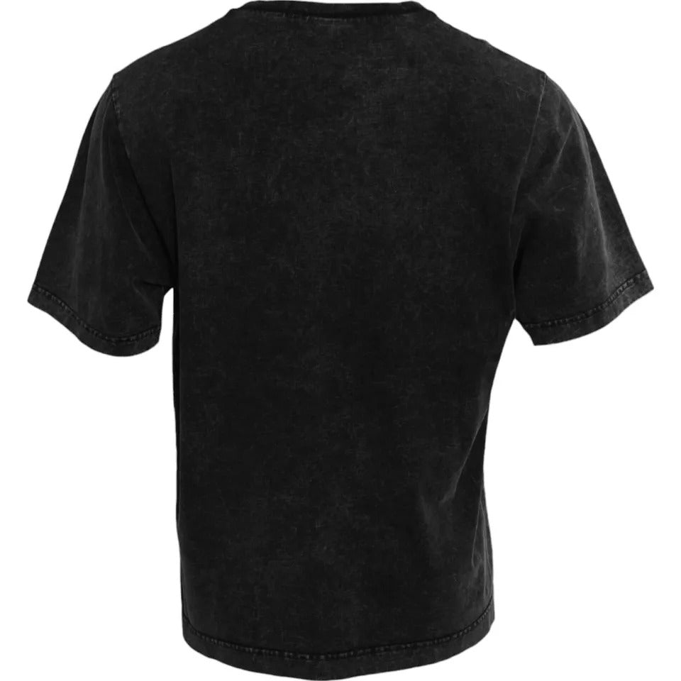 T-shirt ras du cou en coton noir avec logo imprimé pour homme