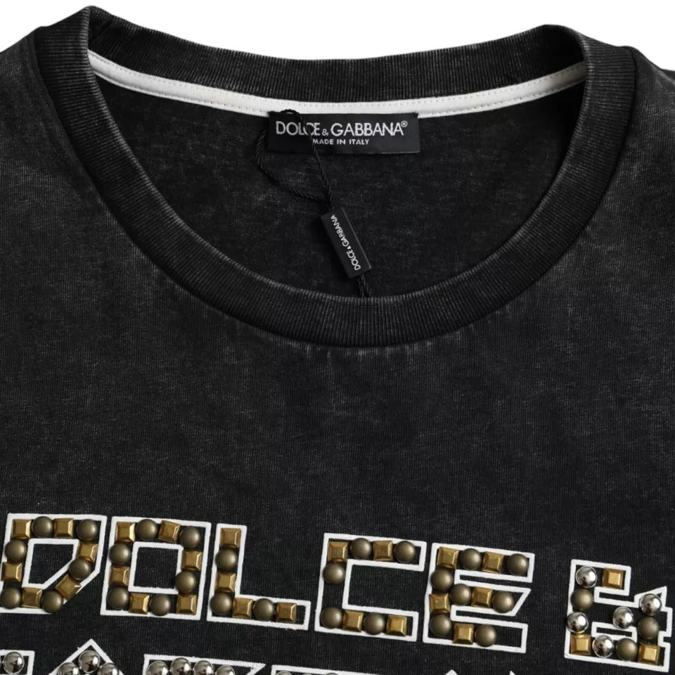 T-shirt ras du cou en coton noir avec logo imprimé pour homme