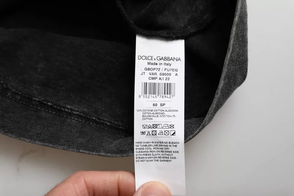 T-shirt ras du cou en coton noir avec logo imprimé pour homme