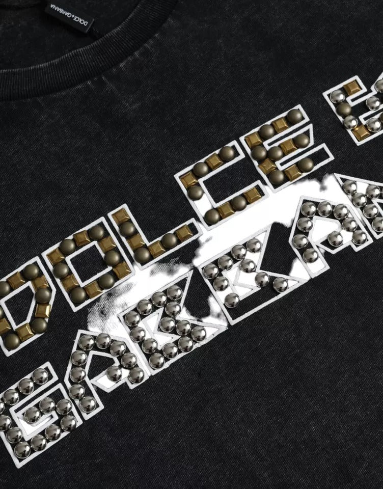 T-shirt ras du cou en coton noir avec logo imprimé pour homme