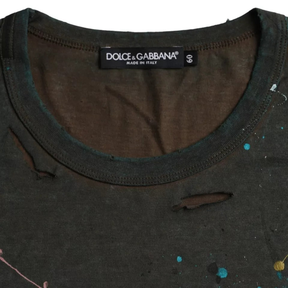 T-shirt ras du cou en coton gris à imprimé éclaboussures
