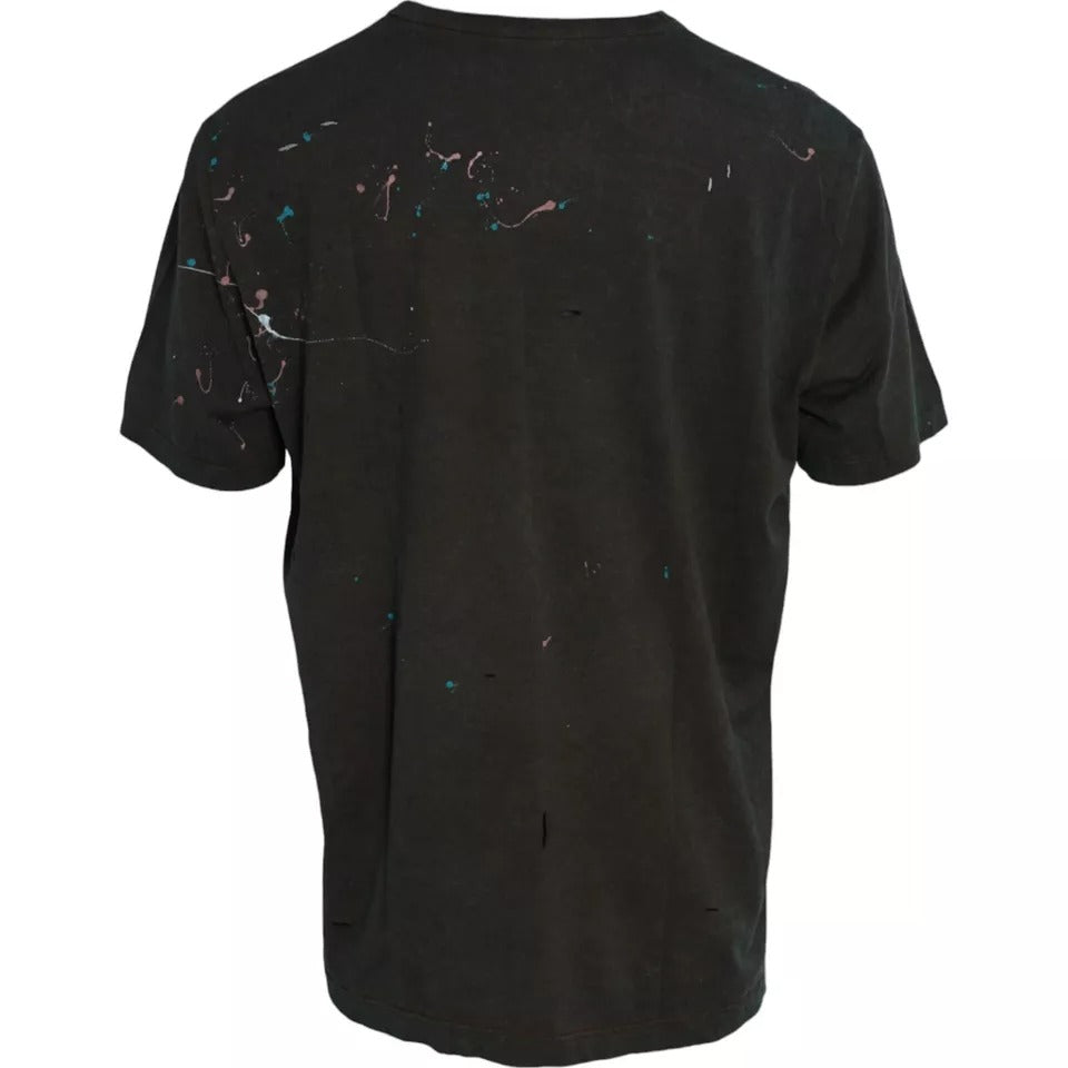 T-shirt ras du cou en coton gris à imprimé éclaboussures