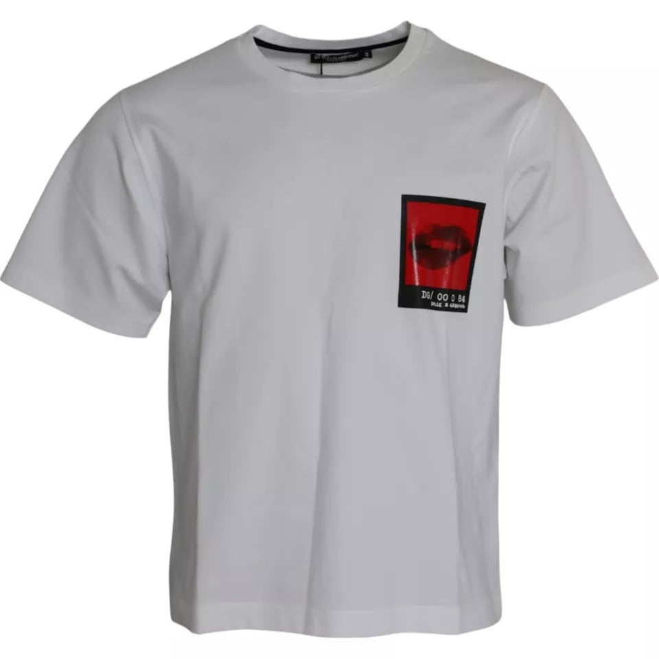 T-shirt homme en coton imprimé lèvres rouges et blanches