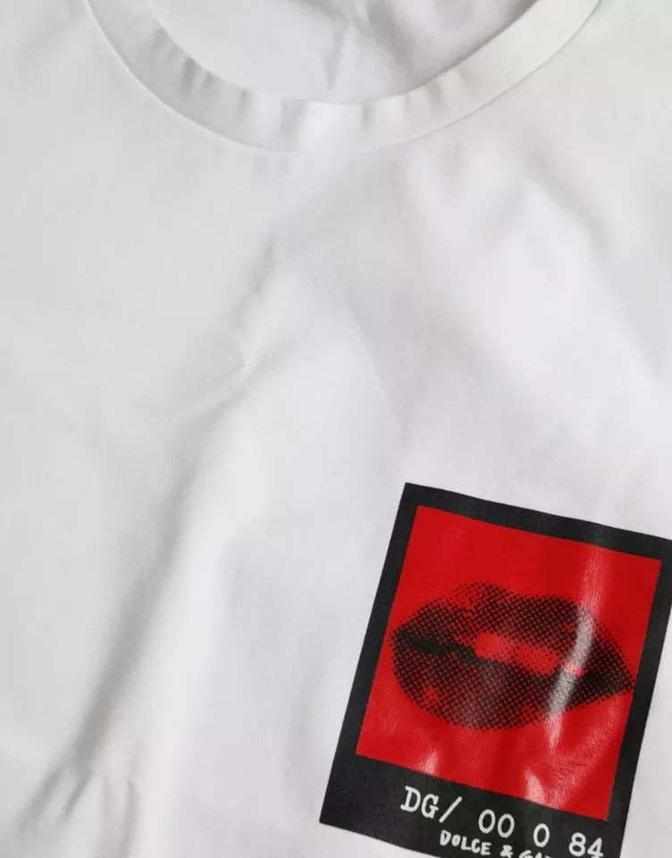 T-shirt homme en coton imprimé lèvres rouges et blanches