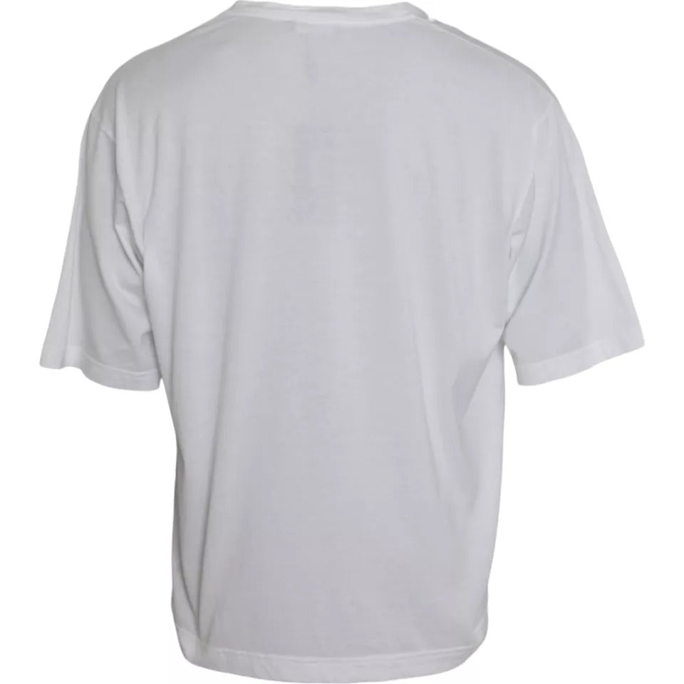 T-shirt blanc à manches courtes et col rond en coton