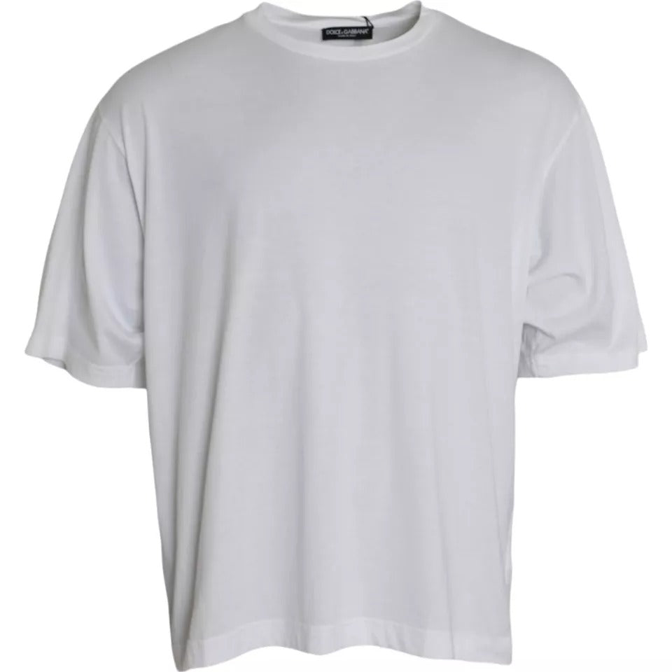 T-shirt blanc à manches courtes et col rond en coton