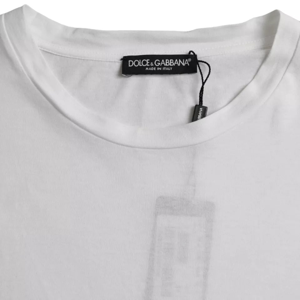 T-shirt blanc à manches courtes et col rond en coton