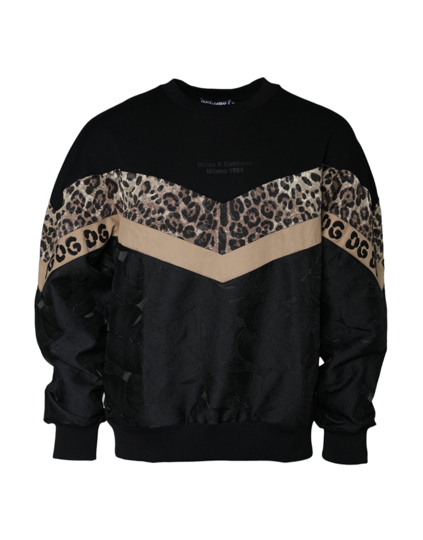 Sudadera con cuello redondo y estampado de leopardo negro
