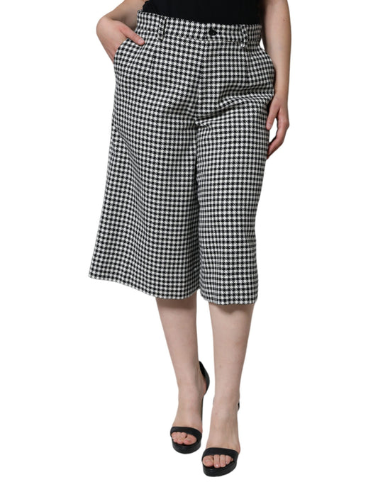 Pantalon large court à motif pied-de-poule noir et blanc