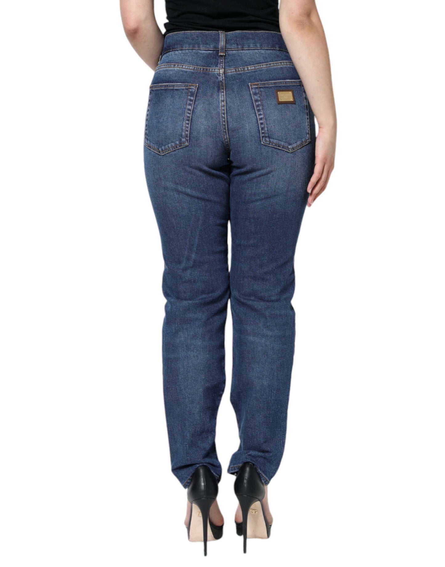 Jean skinny noir à dentelle florale sur le devant