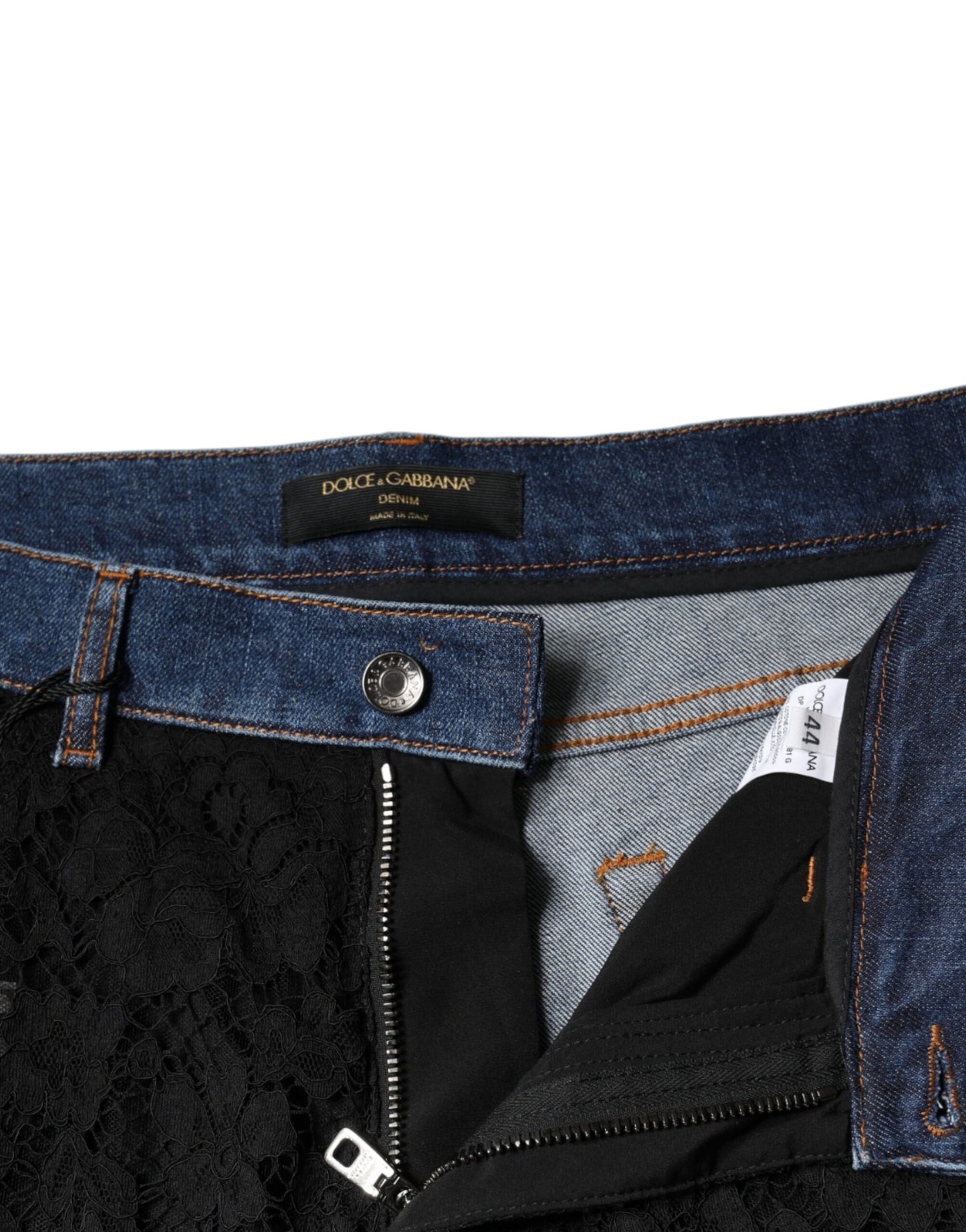 Jean skinny noir à dentelle florale sur le devant