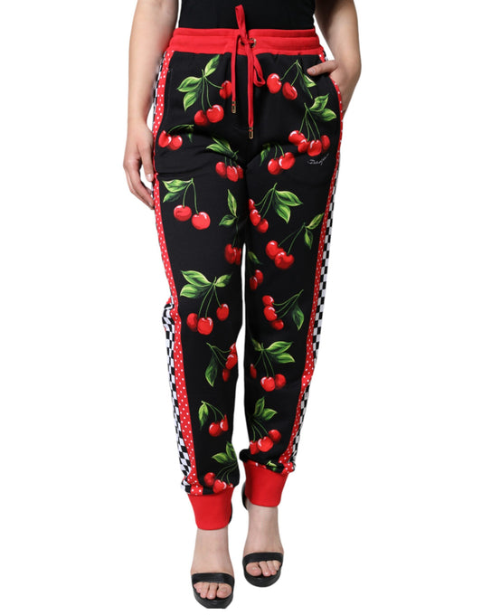 Pantalon de jogging taille moyenne noir et rouge cerise