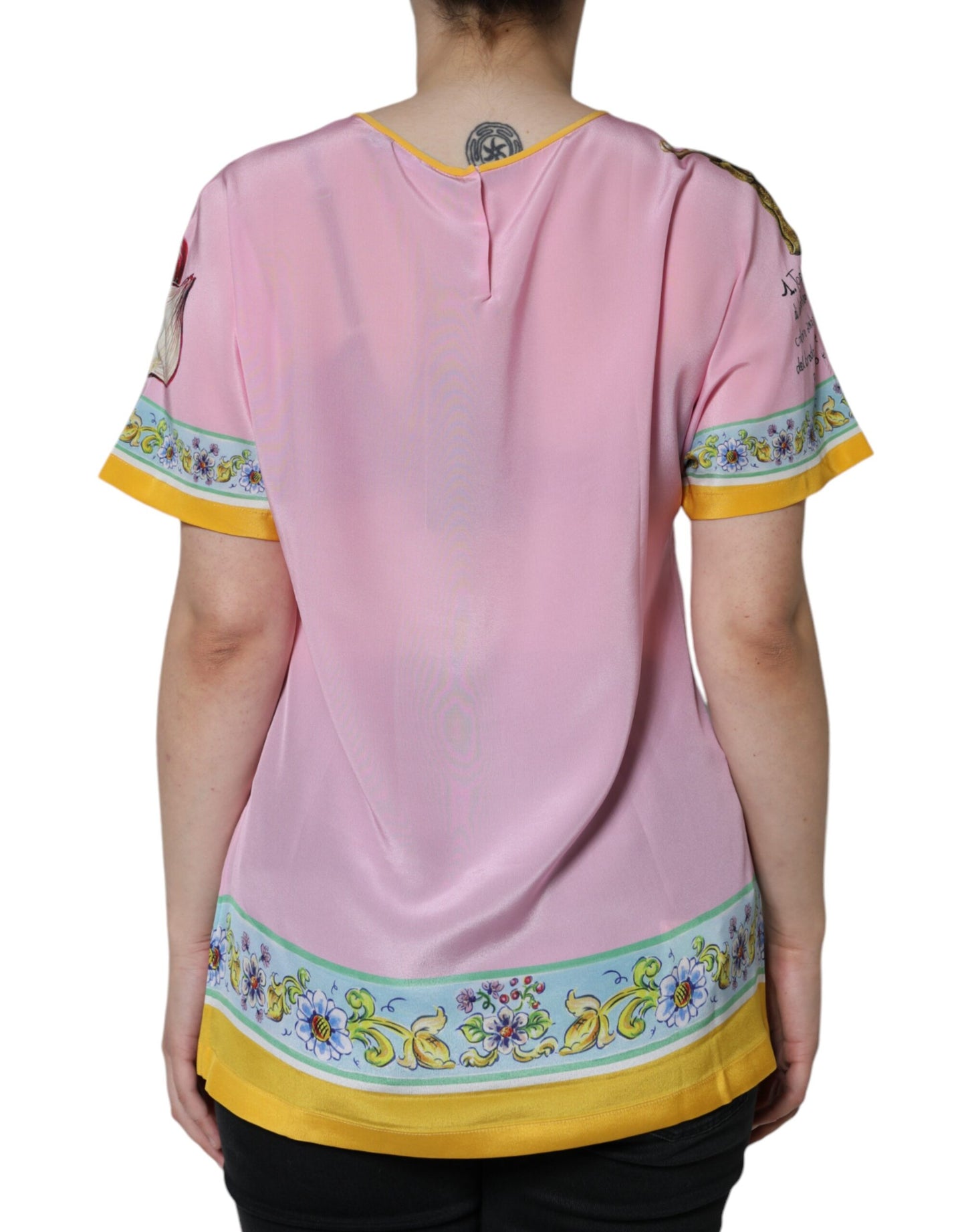 Top de manga corta con estampado Araneine Siciliana de seda rosa