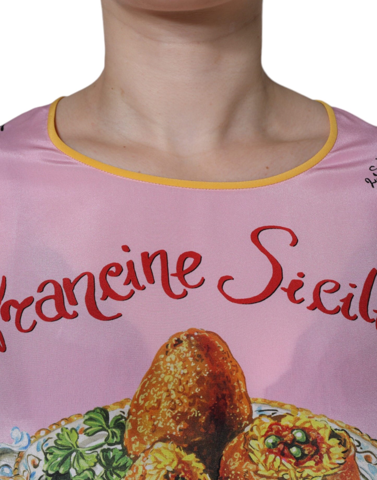 Top de manga corta con estampado Araneine Siciliana de seda rosa