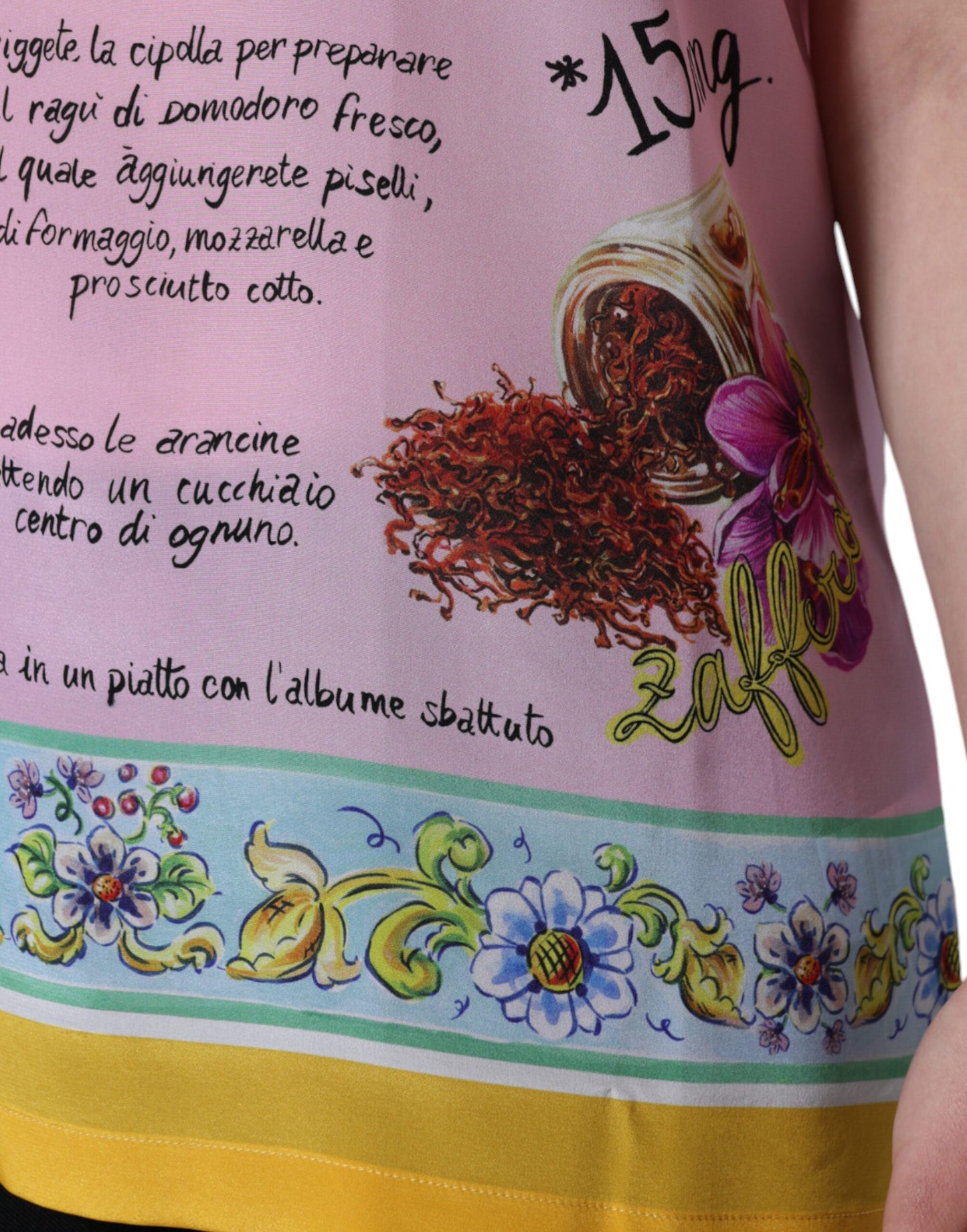 Top de manga corta con estampado Araneine Siciliana de seda rosa