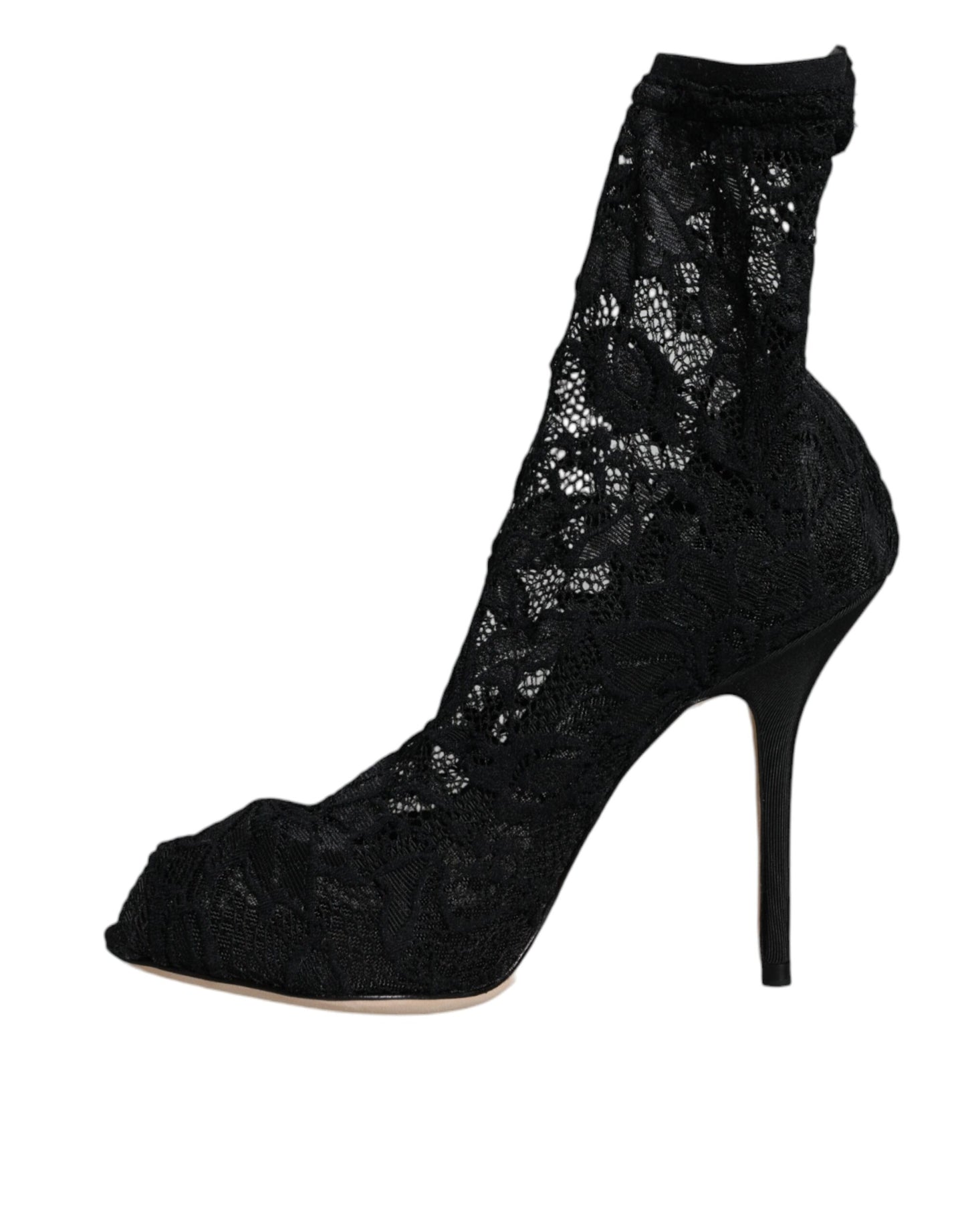Botas de media pantorrilla con tacones elásticos y encaje negro