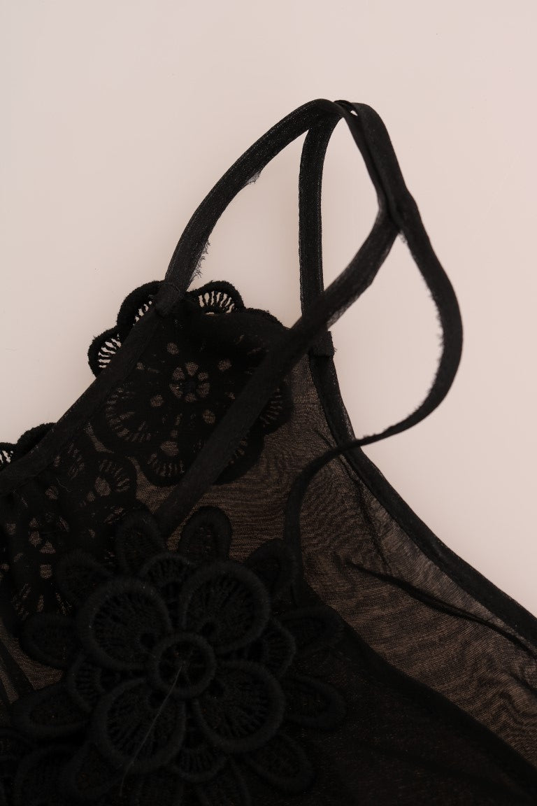 Vestido camisero de encaje de seda negro